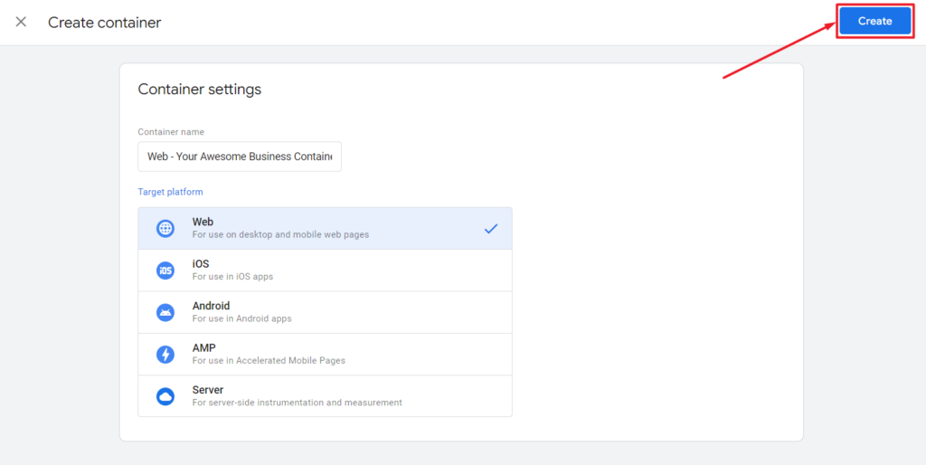 Google Analytics 4. container settings